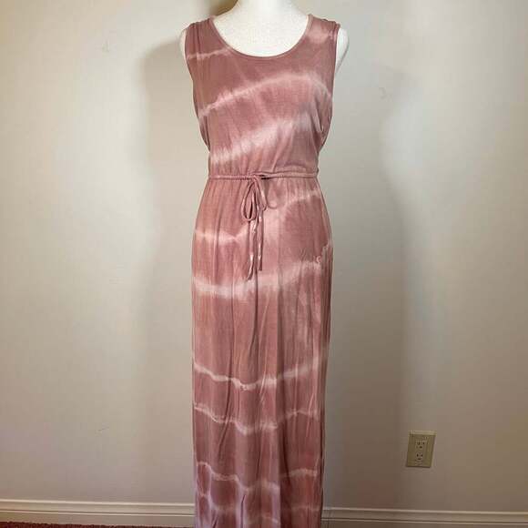 Urban X Pink Tie-Dye Stretch Crew-Neck Cross Back Casual Maxi Dress Size Med - Picture 1 of 5
